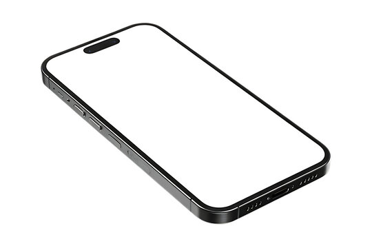 Silver i Phone 14 Pro smartphone with blank white screen and black frame isolated on a transparent background 1