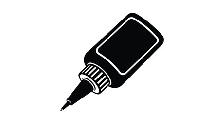 A black silhouette of a glue bottle angled diagonally