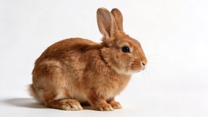 Obraz premium Cute brown rabbit isolated on white background,adorable domestic animal portrait,pet care and wildlife concept,small mammal studio photography