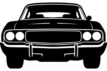 Vintage Muscle Car Front View Line Art