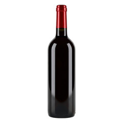 High-quality red wine bottle with red cap isolated on transparent background