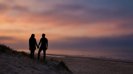Fototapeta premium Emotional Connection Concept With Romantic Couple Silhouette at Twilight high resolution photo