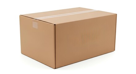 A plain brown cardboard box viewed from the front on a plain surface