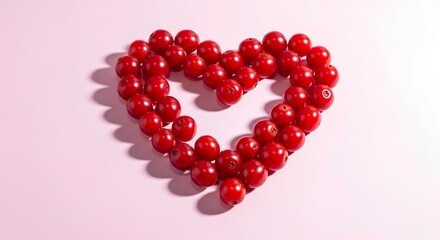 Obraz premium A heart shape formed by red beads on a light surface viewed from directly above