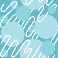 white wavy lines with blue circle seamless pattern