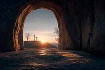 Empty Tomb with Crosses &ndash; Generative AI