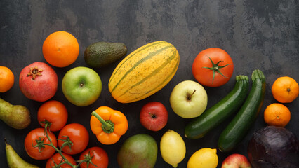 Healthy eating ingredients: fresh vegetables, fruits and superfood. Clean eating and detox....