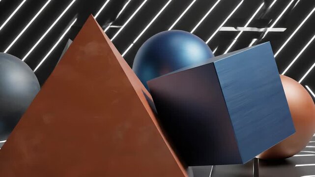 Abstract geometric composition with spheres cube and triangle shapes
