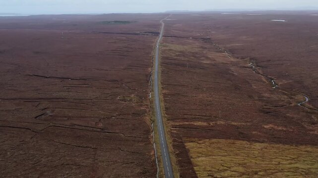 Drone shot of the main road connecting Stornoway to the west coast of Lewis.