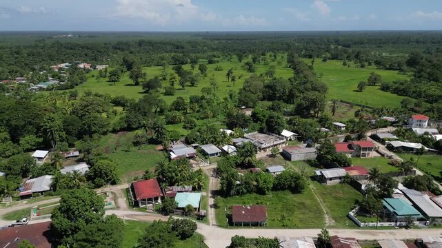 Aerial view rural neighborhood in Caribbean Coastal Rainforest, Honduras, San Francisco, Atlantida