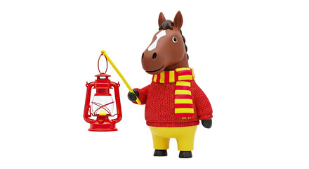 Cartoon Horse Character Holding a Lantern