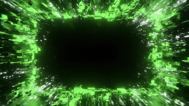 Abstract geometric frame with glowing green circuit board pattern