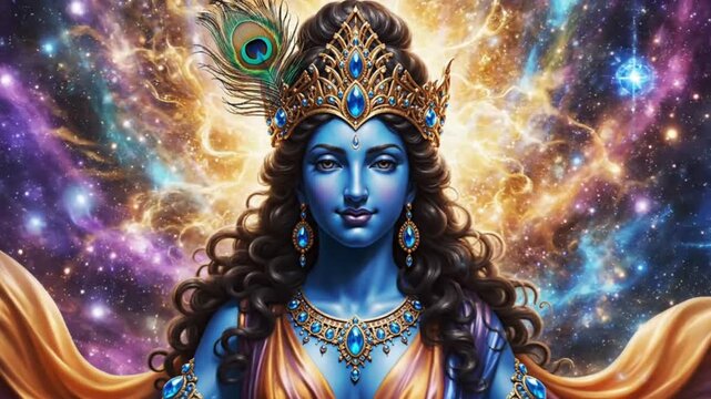 Divine Cosmic Portrait of Lord Radha with Peacock Crown. 
Divine Cosmic Portrait of Lord Krishna with Peacock Crown. 
