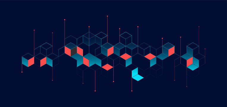 Abstract geometric background with isometric. Digital cube isometric on blue background.