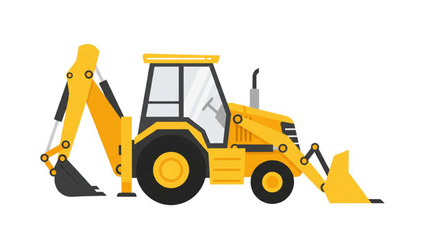 A yellow backhoe loader vector graphic on a white background