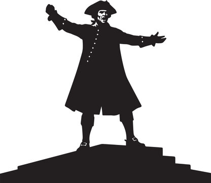 Man in colonial costume silhouette, vector illustration, historical line art