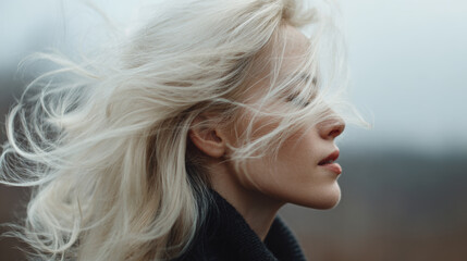 Glamorous blonde model, perfect wavy hairstyle