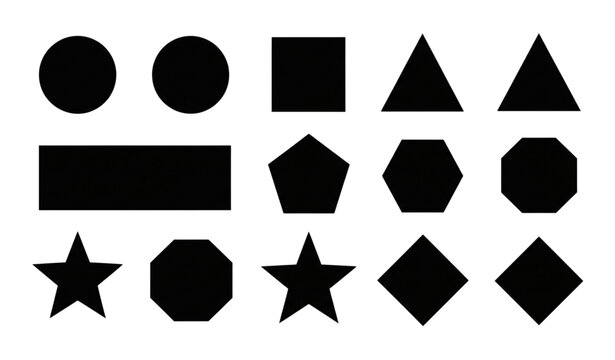 A set of black geometric shapes on a white background