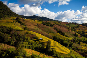 landscape rice terraces in the moutain and blue sky with cloud