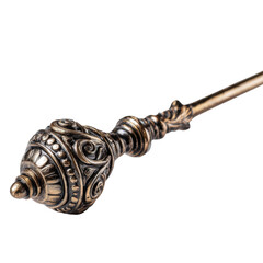 Ornate metal mace head on handle with engraved details isolated on Transparent Background