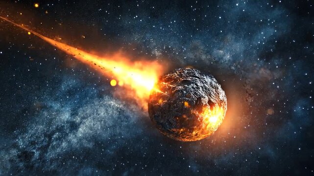 Cosmic collision, fiery debris, shattered planet