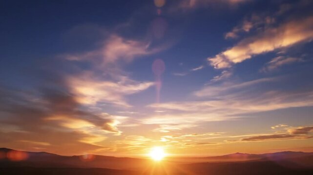 Vibrant sunset sky featuring glowing clouds above a silhouette horizon for use in editorial backgrounds and outdoor marketing projects.
