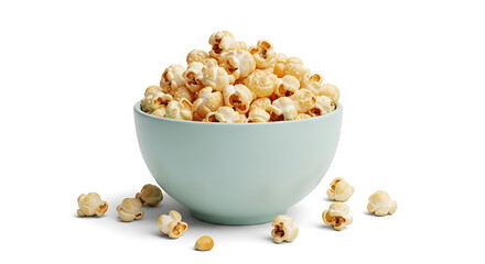 Cute-realistic 3D illustration of a snack bowl filled with popcorn, representing casual snacking and entertainment moments. Isolated on white background, suitable for media and advertising design.