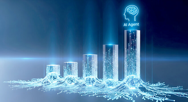 Digital growth chart with ai brain symbolizing asset management and statistics