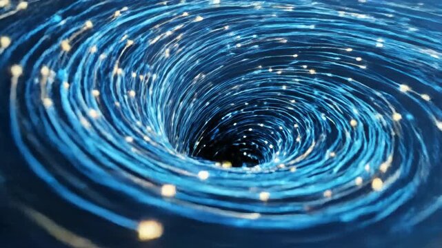 Abstract fluid dynamics simulation with blue vortices and dark background