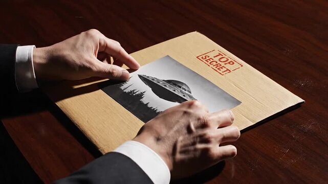 Man in Suit Unveils Top Secret UFO Photo from Manilla Folder