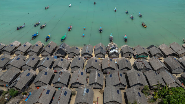 Aerial view of Moken Village Moken people live and live with the sea.
