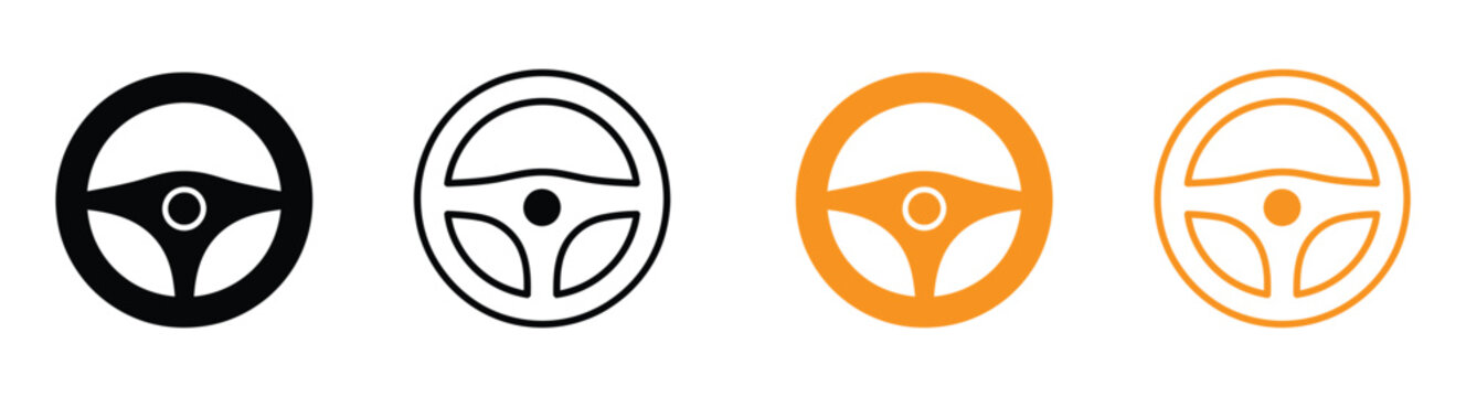 Car / automobile steering wheel or driving wheel flat icon for apps and websites. Car Steering wheels icon set, isolated on white background, vector Illustration.
