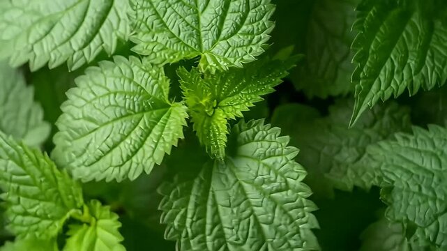 Close-Up of Fresh Green Nettle Leaves in Natural Light.