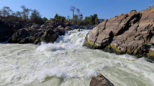 Li Phi (also known as Tad Somphamit) is a massive, rocky waterfall located on Don Khon island within the Si Phan Don (4,000 Islands) archipelago in southern Laos. It is famous for its powerful