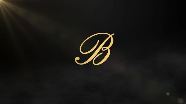 Elegant Golden Letter B Logo Reveal Animation on Black Background. Luxury Monogram Initial, Premium Brand Intro, Cinematic Light Rays, Seamless 4K Loop with Alpha