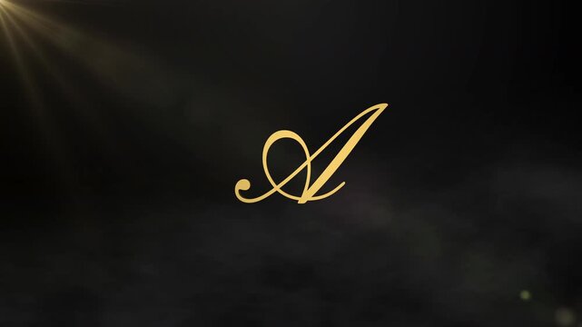 Elegant Golden Letter A Logo Reveal Animation on Black Background. Luxury Monogram Initial, Premium Brand Intro, Cinematic Light Rays, Seamless 4K Loop with Alpha
