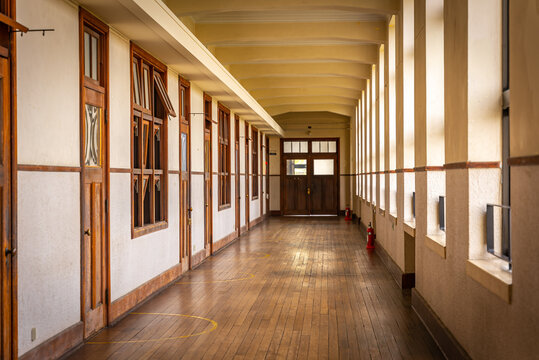 Old Fashioned Wooden Hallways of Toyosato Elementary School