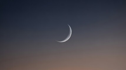 Title: Crescent Moon in Soft Twilight Sky
