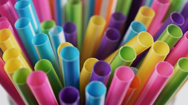 Colorful plastic straws closeup.
