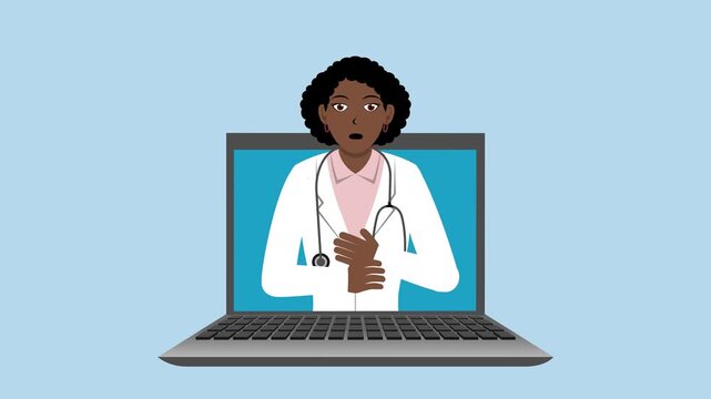 Opening Laptop With Black Female Doctor Animation Video 4K suitable for your project needs