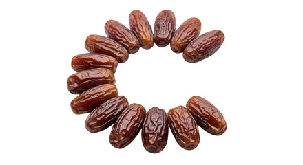 Dried date fruits arranged in circular pattern representing crescent shape for traditional middle eastern snack and healthy diet food