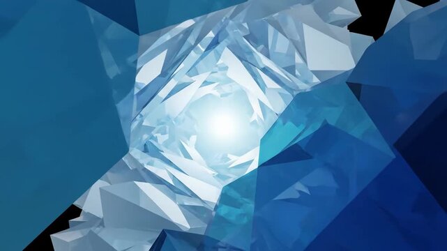 Abstract low poly geometric tunnel with glowing light animation