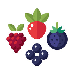 Assorted Berry Fruit Icons - Strawberry, Blueberry Flat Design Pack