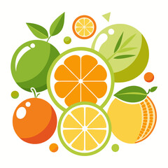 Flat Citrus Fruit Icon Collection - Orange, Lemon, Lime