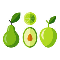 Minimal Green Fruit Icons - Green Apple, Pear