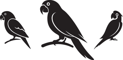 Fototapeta premium Macaw Parrot Silhouette Icon Set Vector Illustration Tropical Bird for Exotic Wildlife Logo and Pet Shop