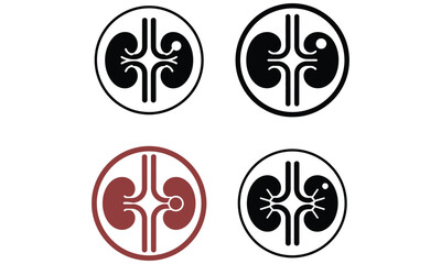 Abstract circular ornamental logo icons in black and red isolated on white background
