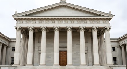 Obraz premium The grand facade of a neoclassical building with tall columns and a triangular pediment