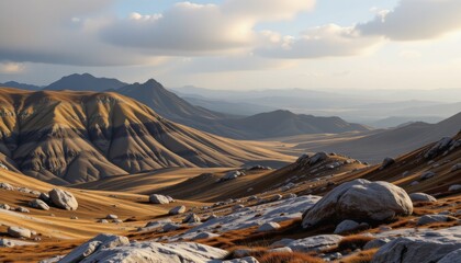 Majestic Arid Landscape with Rolling Hills and Blue Sky