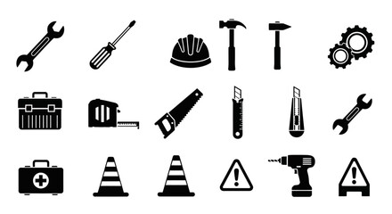 Obraz premium Construction Tools Icons Set, Repair Equipment Symbols